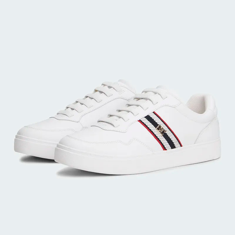 Tenis Tommy Hilfiger Webbing Stripe Leather Cupsole Blanco Mujer