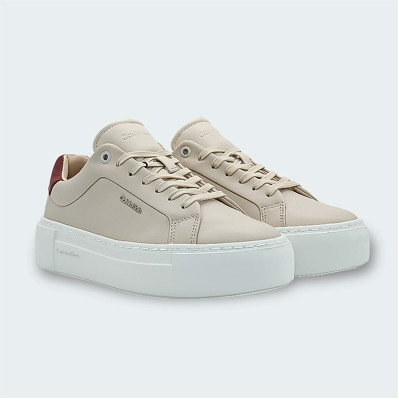 Tenis Calvin Klein Leather Trainers Beige Mujer