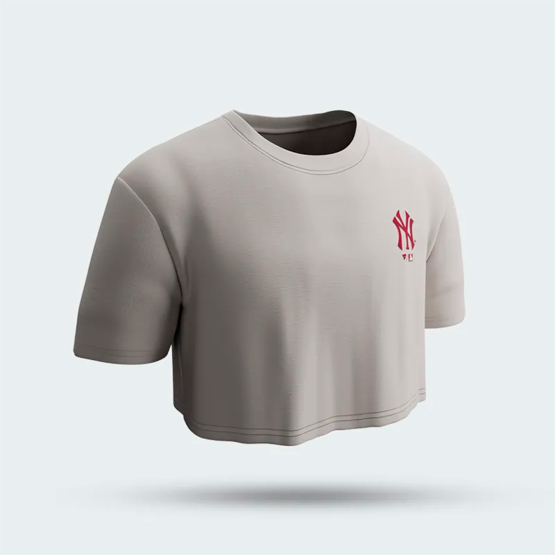 Camiseta Crop MLB Yankees Beige Mujer