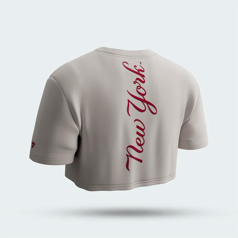 Camiseta Crop MLB Yankees Beige Mujer