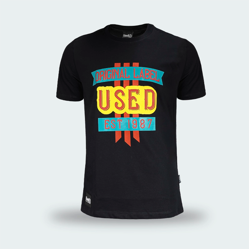 T-Shirt Used Original Print Classic Negro Hombre