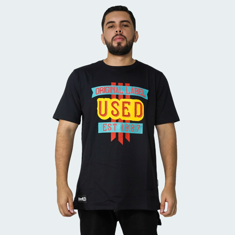 T-Shirt Used Original Print Classic Negro Hombre