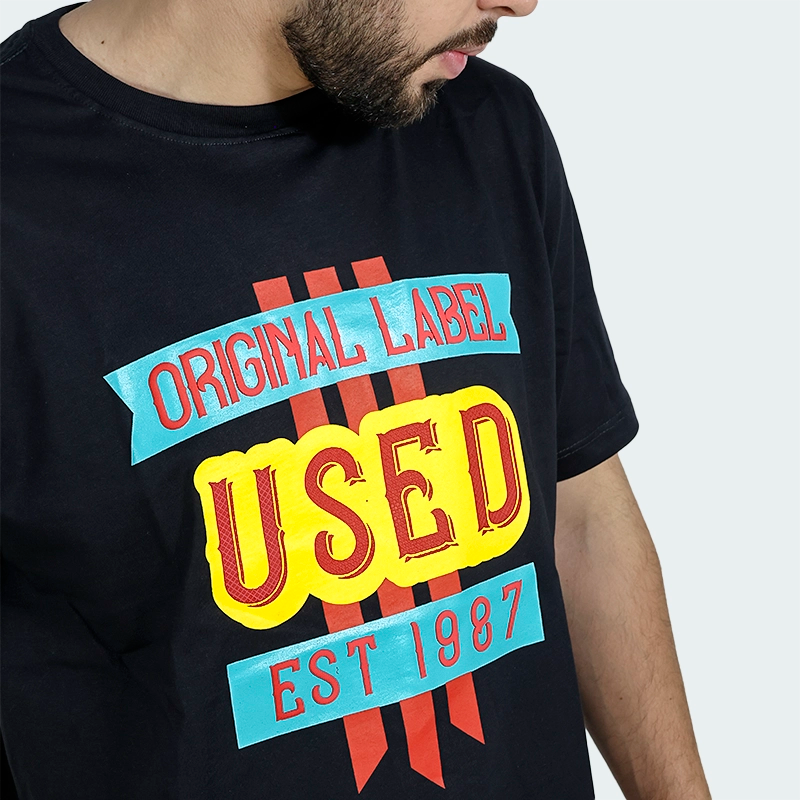 T-Shirt Used Original Print Classic Negro Hombre