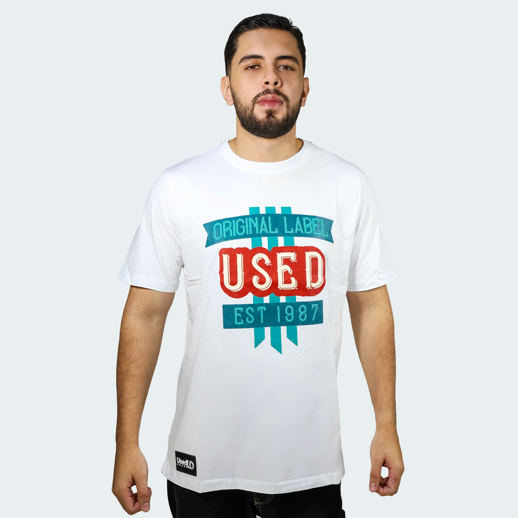 T-Shirt Used Original Print Classic Blanco Hombre