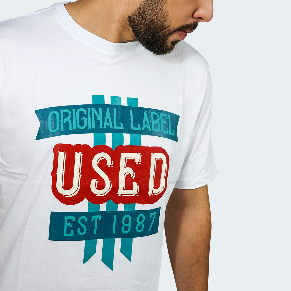 T-Shirt Used Original Print Classic Blanco Hombre