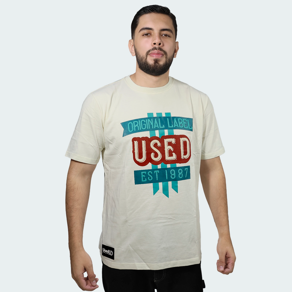 T-Shirt Used Original Print Classic Beige Hombre