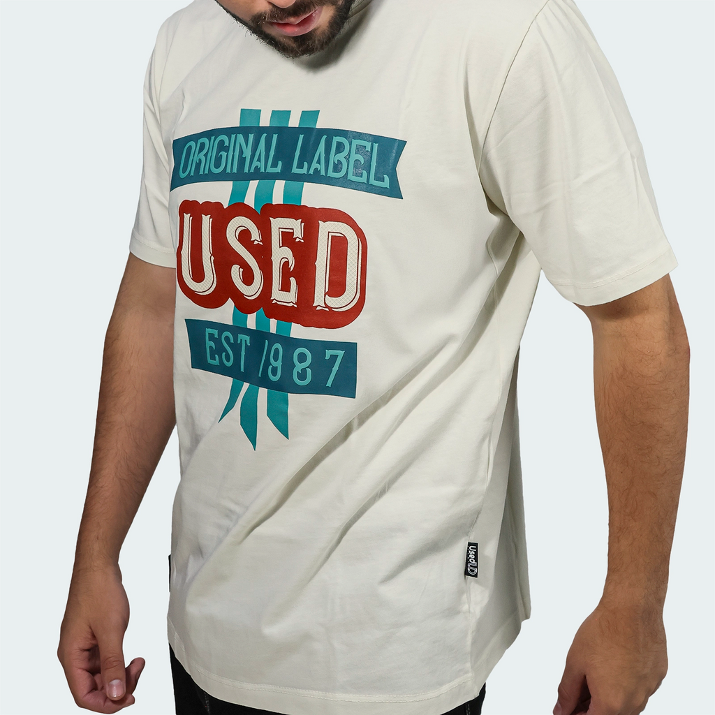 T-Shirt Used Original Print Classic Beige Hombre